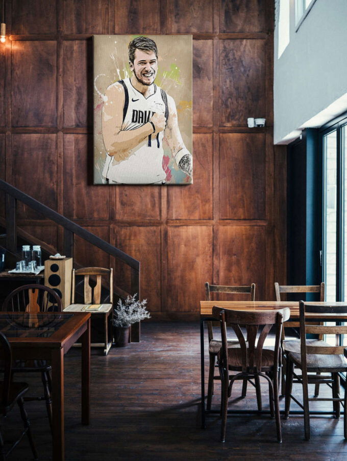 Luka Doncic Basketball Effect Mavericks White Jersey Canvas Unique Design Wall Art Print Hand Made Ready to Hang Custom Design