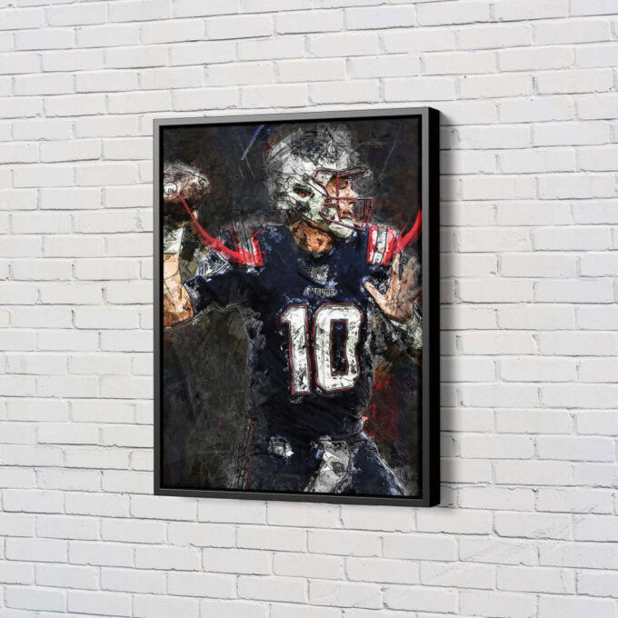 Mac Jones Poster Painting New England Patriots NFL Canvas Unique Design Wall Art Print Hand Made Ready to Hang Custom Design
