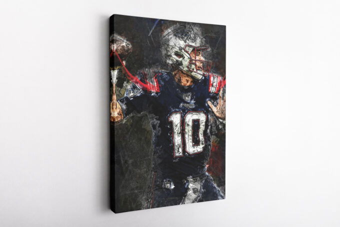 Mac Jones Poster Painting New England Patriots NFL Canvas Unique Design Wall Art Print Hand Made Ready to Hang Custom Design