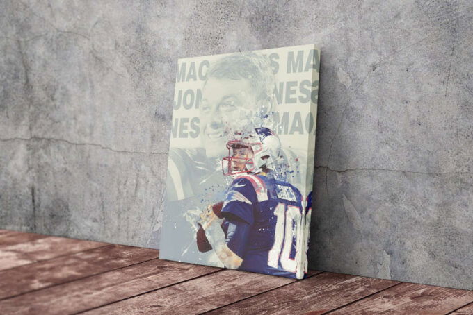 Mac Jones Splash Art Poster New England Patriots Canvas Unique Design Wall Art Print Hand Made Ready to Hang Custom Design
