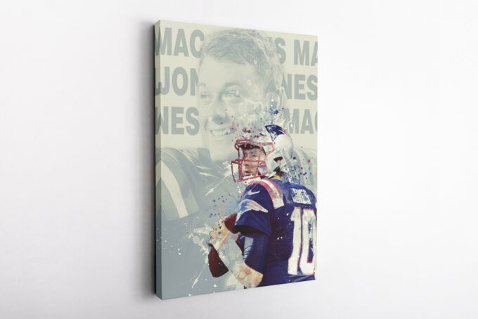 Mac Jones Splash Art Poster New England Patriots Canvas Unique Design Wall Art Print Hand Made Ready to Hang Custom Design