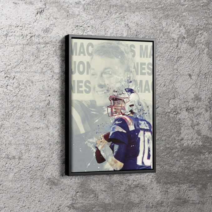 Mac Jones Splash Art Poster New England Patriots Canvas Unique Design Wall Art Print Hand Made Ready to Hang Custom Design