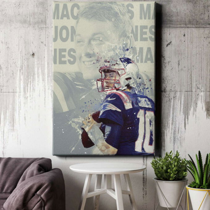 Mac Jones Splash Art Poster New England Patriots Canvas Unique Design Wall Art Print Hand Made Ready to Hang Custom Design