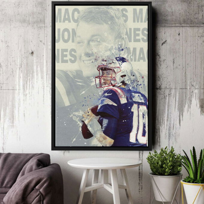 Mac Jones Splash Art Poster New England Patriots Canvas Unique Design Wall Art Print Hand Made Ready to Hang Custom Design