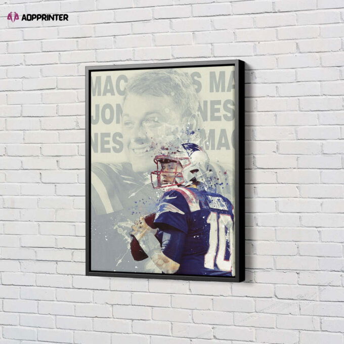 Mac Jones Splash Art Poster New England Patriots Canvas Unique Design Wall Art Print Hand Made Ready to Hang Custom Design