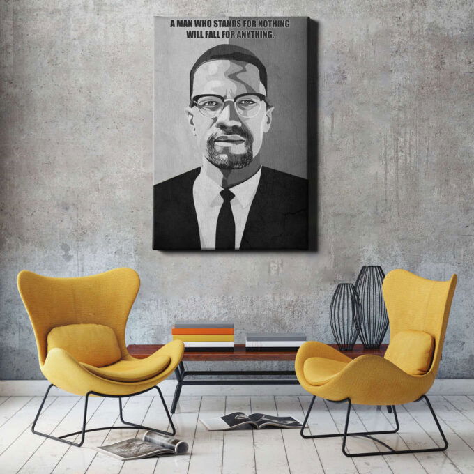 Malcolm X Quote Poster Black and White Canvas Unique Design Wall Art Print Hand Made Ready to Hang Custom Design