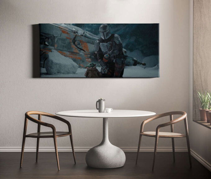 Mandalorian and The Child Star Wars Canvas Unique Design Wall Art Print Hand Made Ready to Hang Custom Design