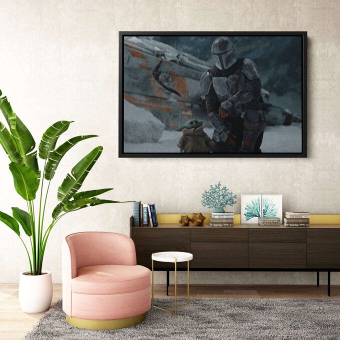Mandalorian and The Child Star Wars Canvas Unique Design Wall Art Print Hand Made Ready to Hang Custom Design