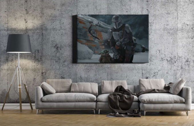 Mandalorian and The Child Star Wars Canvas Unique Design Wall Art Print Hand Made Ready to Hang Custom Design