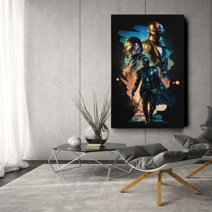 Mandalorian Poster Star Wars Art Canvas Wall Art Print Home Decor Framed Poster Gift for Kids