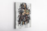 Mandalorian with Baby Yoda Art Effect Star Wars Canvas Unique Design Wall Art Print Hand Made Ready to Hang Custom Design