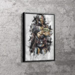 Mandalorian with Baby Yoda Art Effect Star Wars Canvas Unique Design Wall Art Print Hand Made Ready to Hang Custom Design