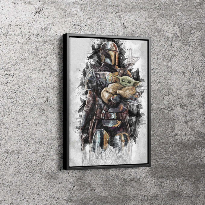 Mandalorian with Baby Yoda Art Effect Star Wars Canvas Unique Design Wall Art Print Hand Made Ready to Hang Custom Design