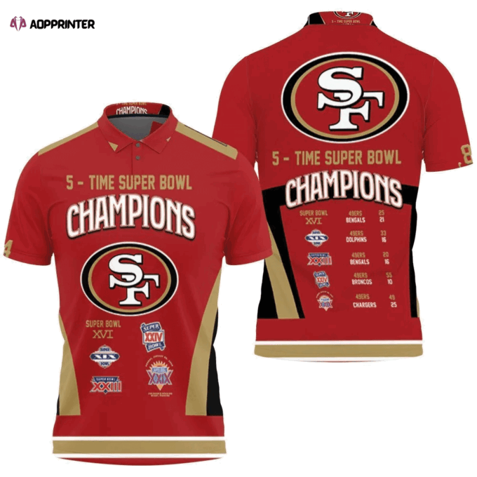 Mens & Womens 5 Times Super Bowl Champions San Francisco 49Ers All Prizes 3D Polo Shirt for Fans