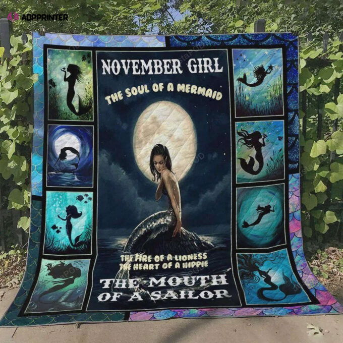 Mermaid The Fire Of A  Lioness The Heart Of Hippie Quilt Blanket Great Customized Blanket Gifts For Birthday Christmas Thanksgiving Perfect Gifts For Mermaid Lovers