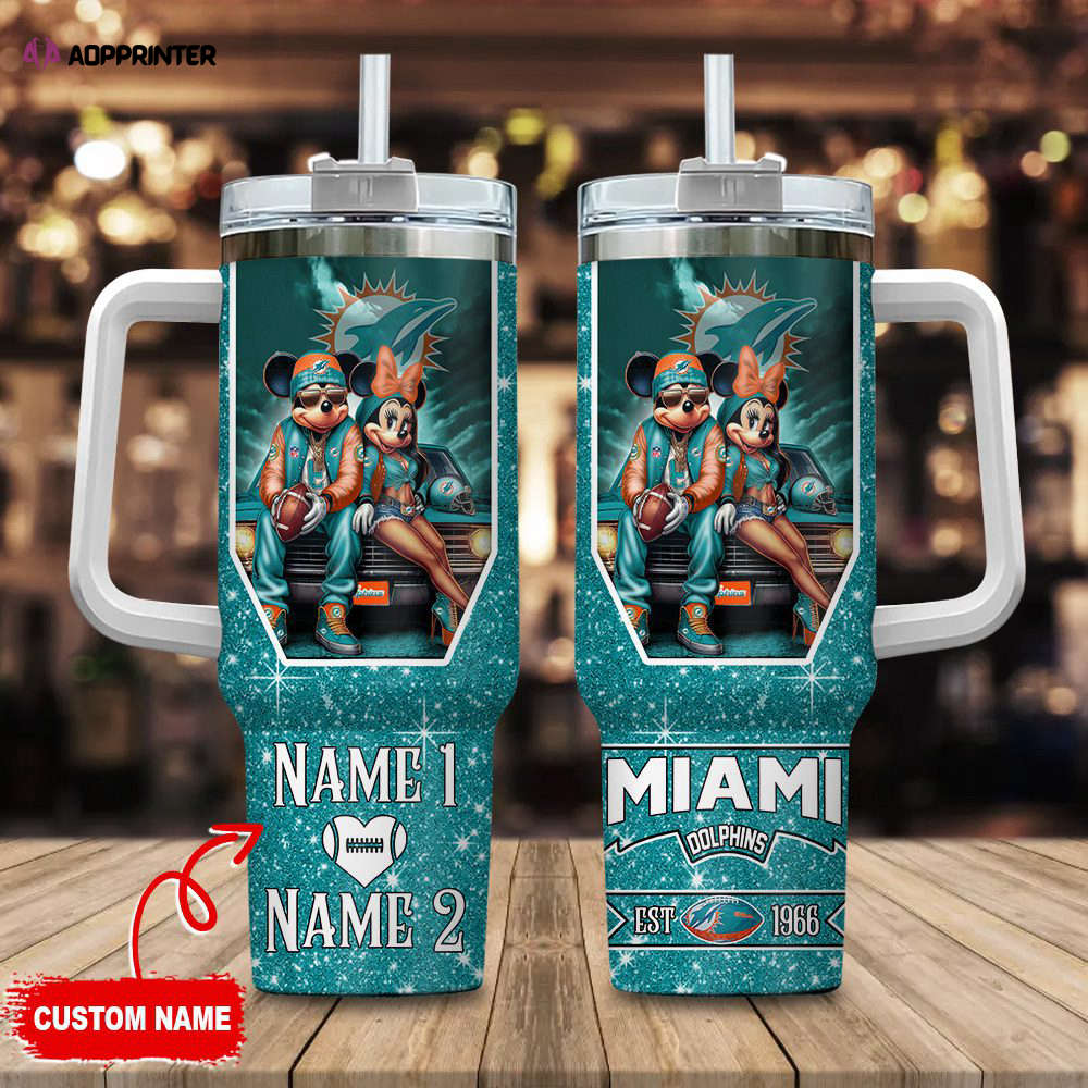 Miami Dolphins NFL Mickey And Minnie Couple 40oz Stanley Tumbler Custom Name Miami Dolphins NFL Mickey And Minnie Couple 40oz Stanley Tumbler Custom Name