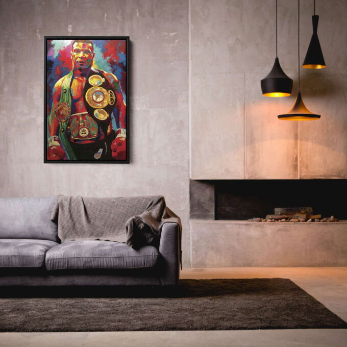Mike Tyson Art Poster Championship Belts Boxing Canvas Unique Design Wall Art Print Hand Made Ready to Hang Custom Design