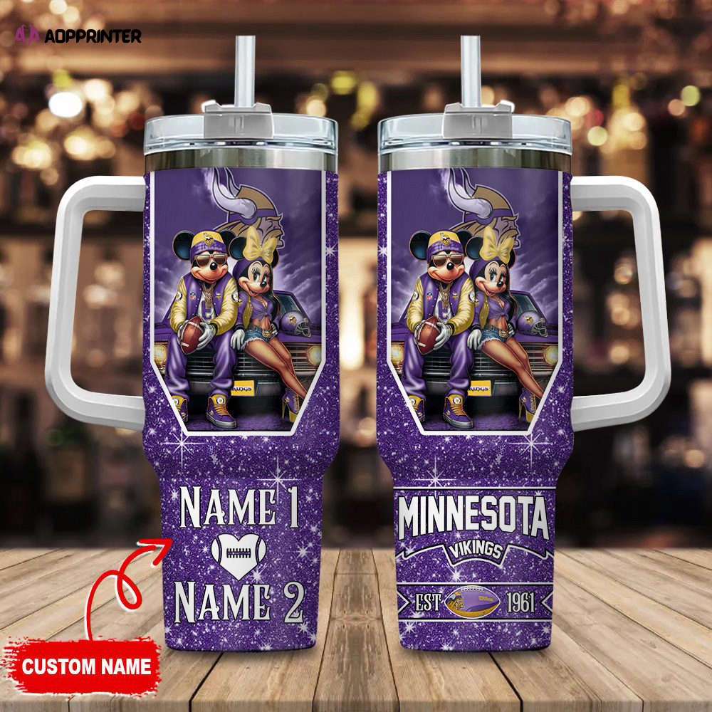 Minnesota Vikings NFL Mickey And Minnie Couple 40oz Stanley Tumbler Custom Name Minnesota Vikings NFL Mickey And Minnie Couple 40oz Stanley Tumbler Custom Name