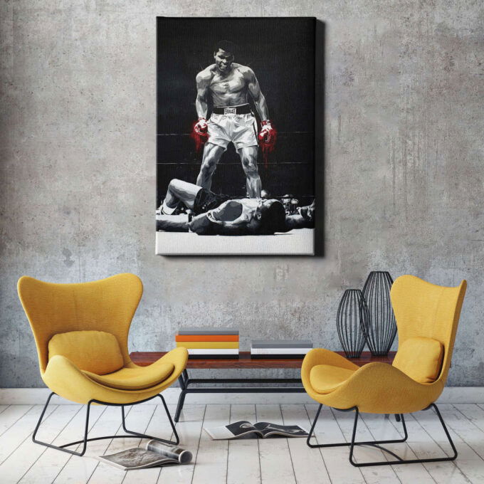 Muhammad Ali vs Sonny Liston Art Poster Boxing Canvas Unique Design Wall Art Print Hand Made Ready to Hang Custom Design