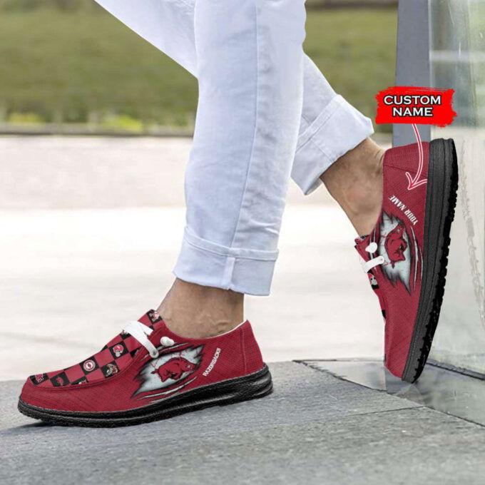 NCAA Arkansas Razorbacks Hey Dude Shoes Wally Lace Up Loafers Moccasin Slippers HDS0063