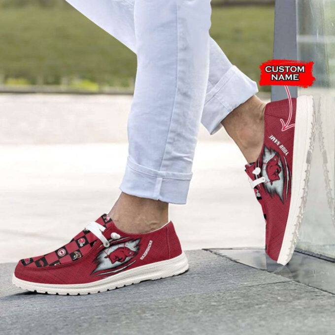 NCAA Arkansas Razorbacks Hey Dude Shoes Wally Lace Up Loafers Moccasin Slippers HDS0063