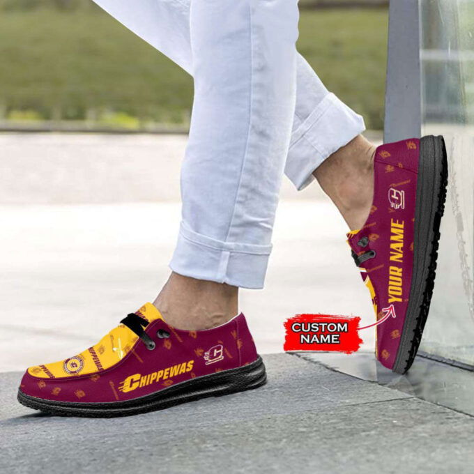 NCAA Central Michigan Chippewas Hey Dude Shoes Wally Lace Up Loafers Moccasin Slippers
