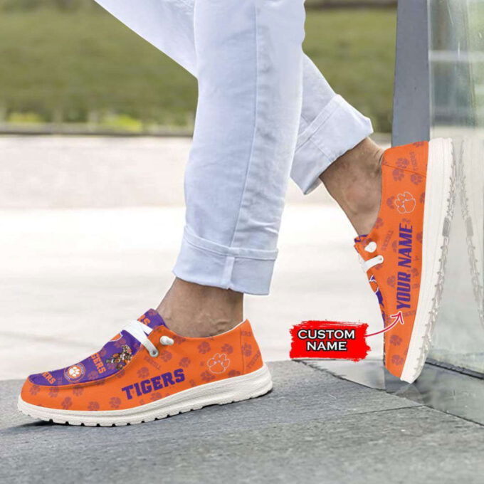 NCAA Clemson Tigers Hey Dude Shoes Wally Lace Up Loafers Moccasin Slippers Fan Gifts