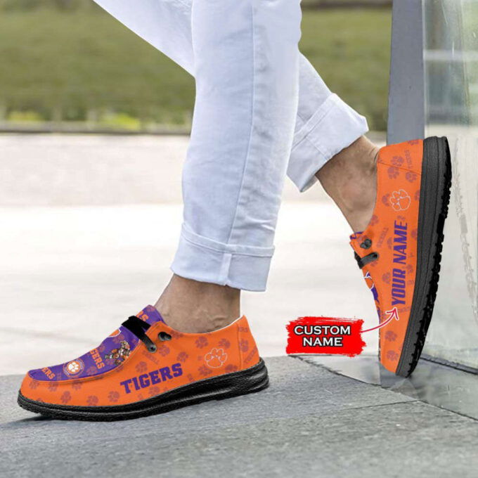 NCAA Clemson Tigers Hey Dude Shoes Wally Lace Up Loafers Moccasin Slippers Fan Gifts
