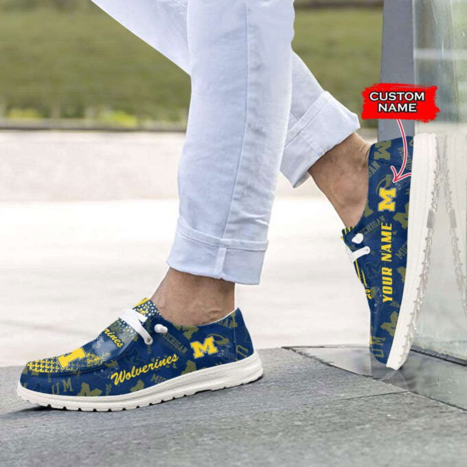 NCAA Michigan Wolverines Hey Dude Shoes Wally Lace Up Loafers Moccasin Slippers Fan Gifts