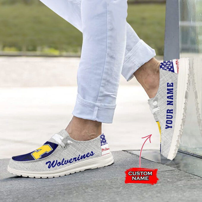 NCAA Michigan Wolverines Hey Dude Shoes Wally Lace Up Loafers Moccasin Slippers Fan Gifts