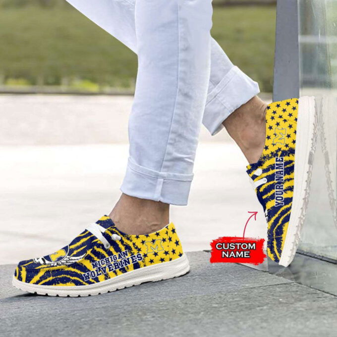 NCAA Michigan Wolverines Hey Dude Shoes Wally Lace Up Loafers Moccasin Slippers Fan Gifts
