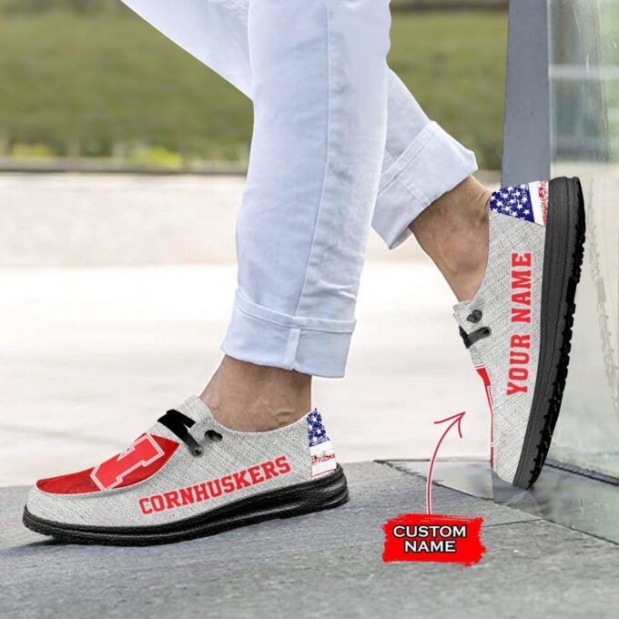 NCAA Nebraska Cornhuskers Hey Dude Shoes Wally Lace Up Loafers Moccasin Slippers HDS0754