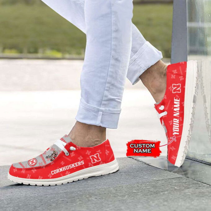 NCAA Nebraska Cornhuskers Hey Dude Shoes Wally Lace Up Loafers Moccasin Slippers HDS0768