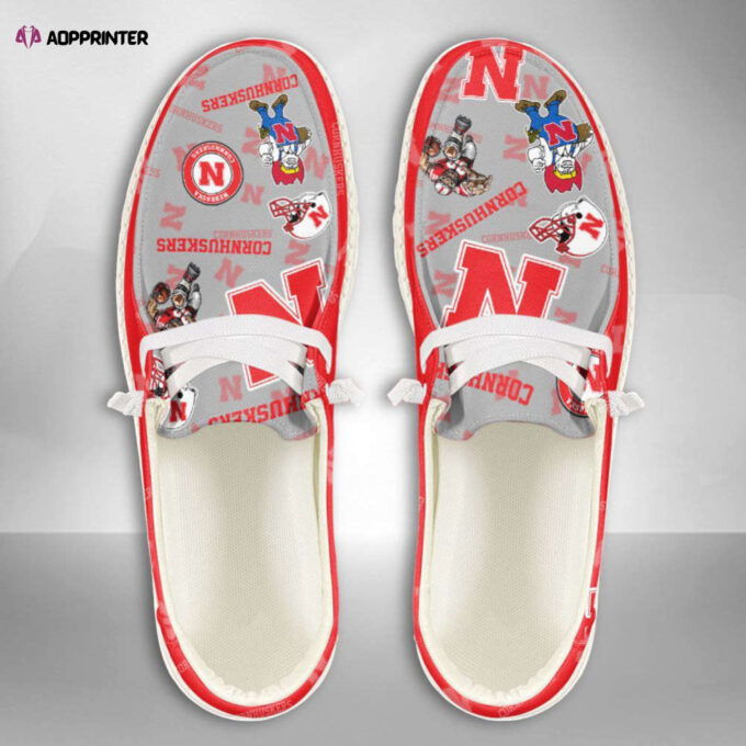 NCAA Nebraska Cornhuskers Hey Dude Shoes Wally Lace Up Loafers Moccasin Slippers HDS0768