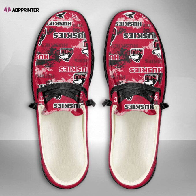NCAA Northern Illinois Huskies Hey Dude Shoes Wally Lace Up Loafers Moccasin Slippers HDS0856