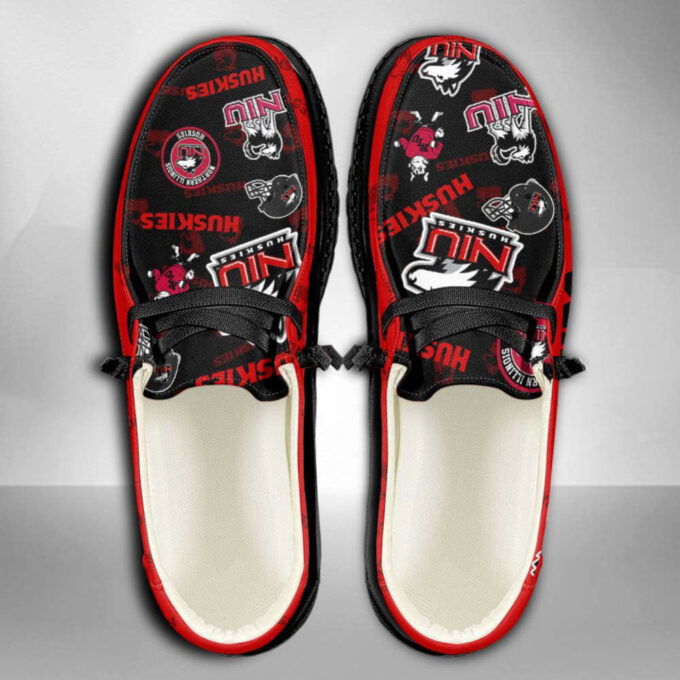 NCAA Northern Illinois Huskies Hey Dude Shoes Wally Lace Up Loafers Moccasin Slippers HDS0859