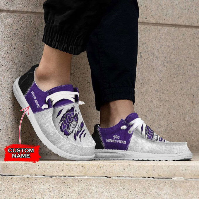 NCAA TCU Horned Frogs Hey Dude Shoes Wally Lace Up Loafers Moccasin Slippers HDS1165