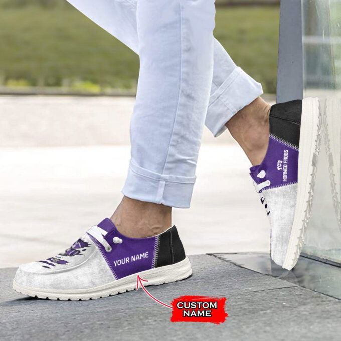 NCAA TCU Horned Frogs Hey Dude Shoes Wally Lace Up Loafers Moccasin Slippers HDS1165