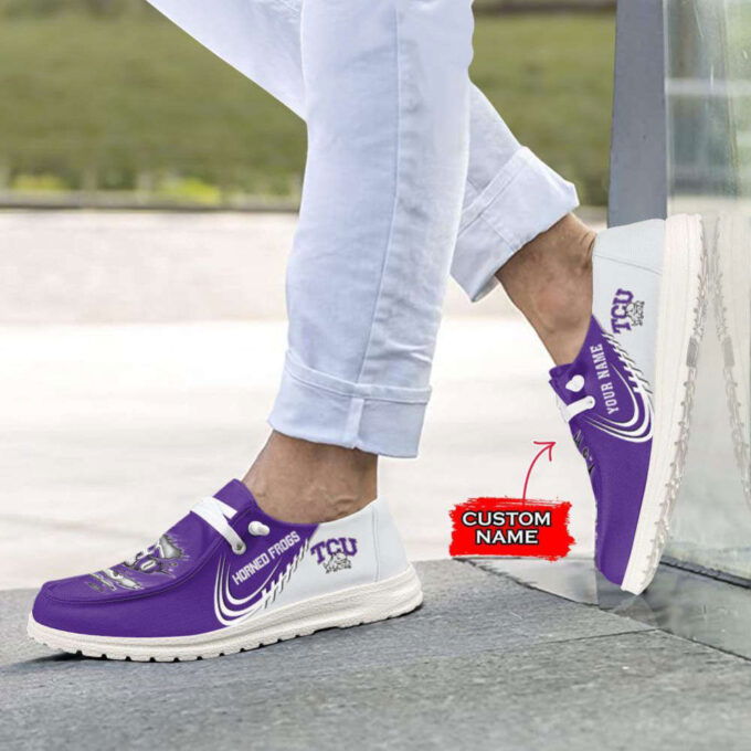 NCAA TCU Horned Frogs Hey Dude Shoes Wally Lace Up Loafers Moccasin Slippers HDS1171