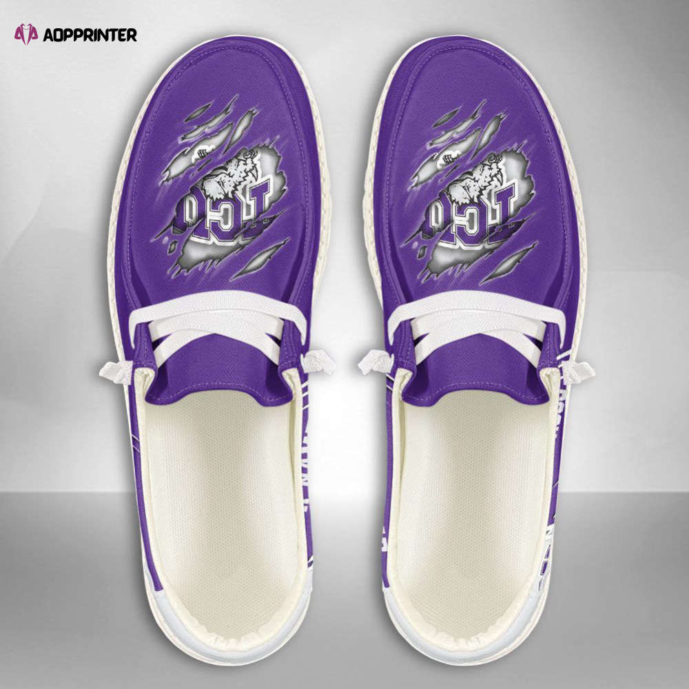 NCAA TCU Horned Frogs Hey Dude Shoes Wally Lace Up Loafers Moccasin Slippers HDS1171 NCAA TCU Horned Frogs Hey Dude Shoes Wally Lace Up Loafers Moccasin Slippers HDS1171