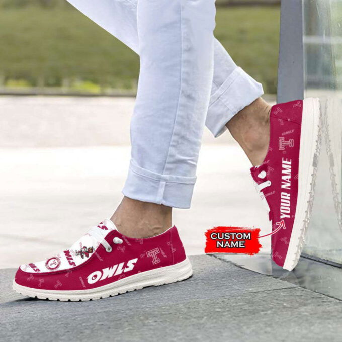 NCAA Temple Owls Hey Dude Shoes Wally Lace Up Loafers Moccasin Slippers