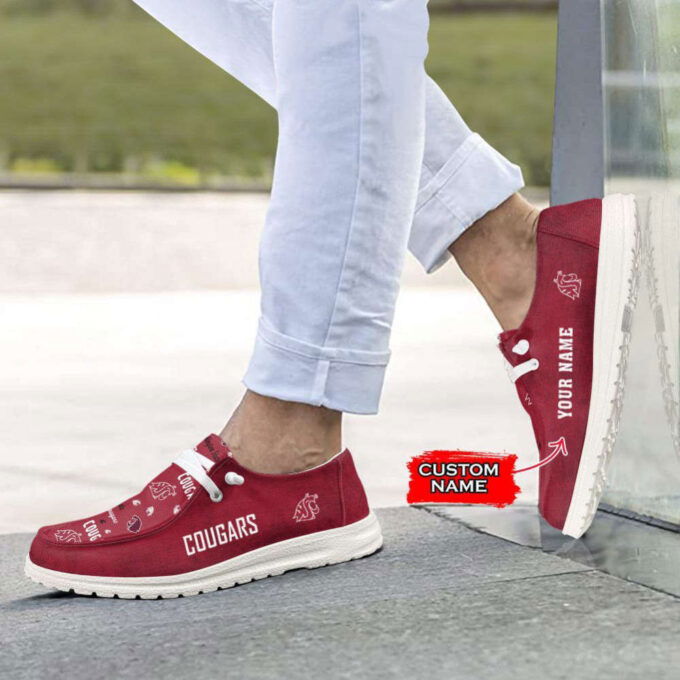 NCAA Washington State Cougars Hey Dude Shoes Wally Lace Up Loafers Moccasin Slippers HDS1384