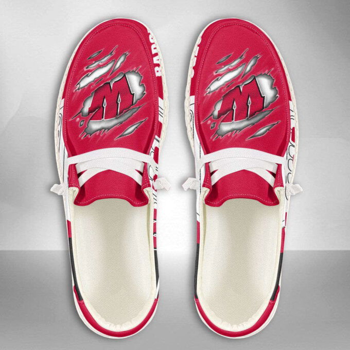 NCAA Wisconsin Badgers Hey Dude Shoes Wally Lace Up Loafers Moccasin Slippers HDS1420