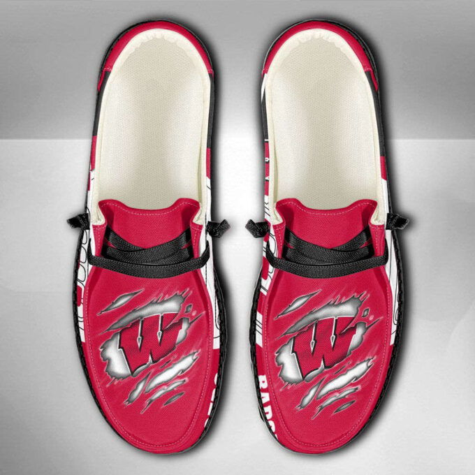 NCAA Wisconsin Badgers Hey Dude Shoes Wally Lace Up Loafers Moccasin Slippers HDS1420