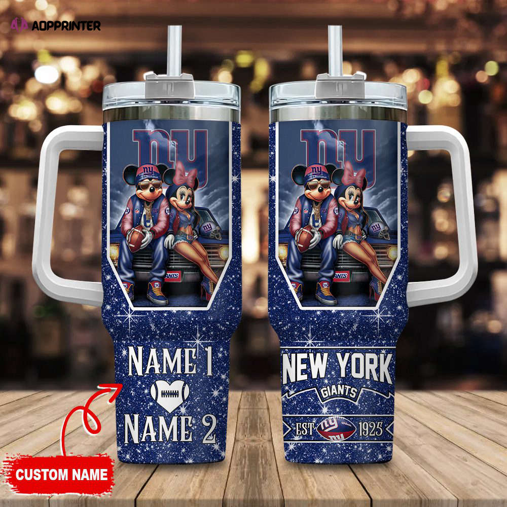New York Giants NFL Mickey And Minnie Couple 40oz Stanley Tumbler Custom Name New York Giants NFL Mickey And Minnie Couple 40oz Stanley Tumbler Custom Name