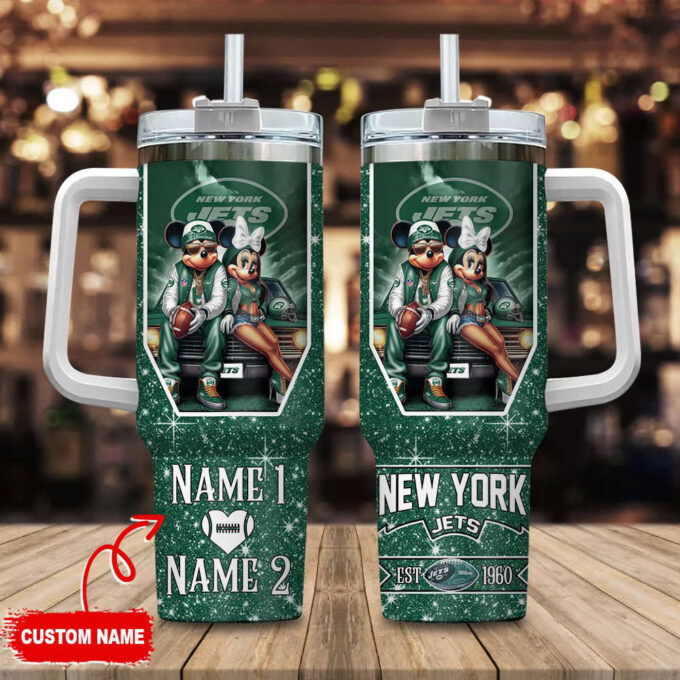New York Jets NFL Mickey And Minnie Couple 40oz Stanley Tumbler Custom Name