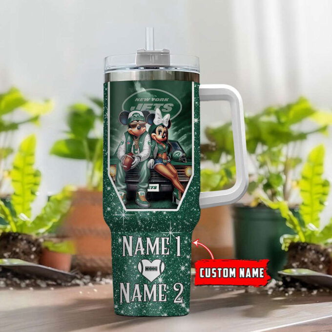 New York Jets NFL Mickey And Minnie Couple 40oz Stanley Tumbler Custom Name