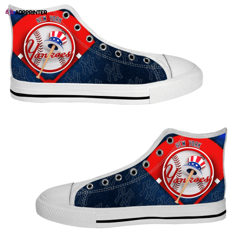 New York Yankees MLB Baseball Custom Canvas High Top Shoes HT1084 New York Yankees MLB Baseball Custom Canvas High Top Shoes HT1084