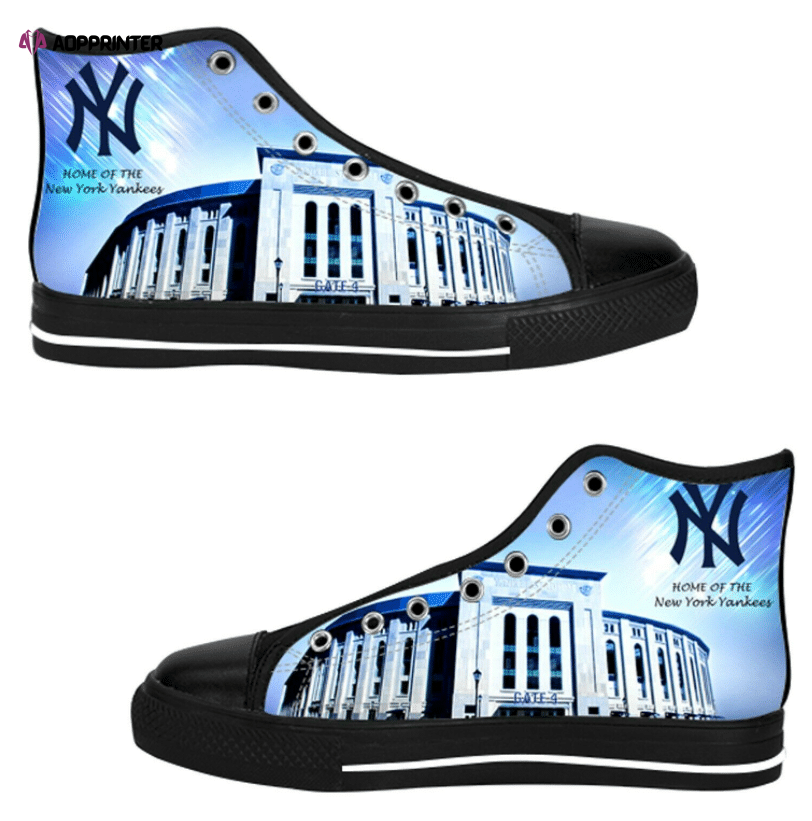 New York Yankees MLB Baseball Custom Canvas High Top Shoes New York Yankees MLB Baseball Custom Canvas High Top Shoes