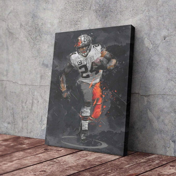 Nick Chubb Art Cleveland Browns NFL Canvas Wall Art Home Decor Framed Poster Man Cave Gift